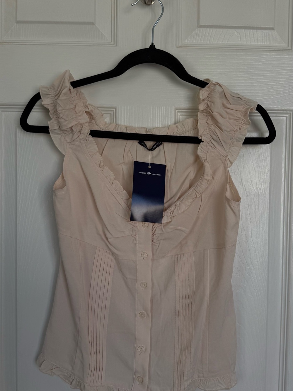 NWT Brandy Melville Women's Ruffled Button-Front Top in Light Cream